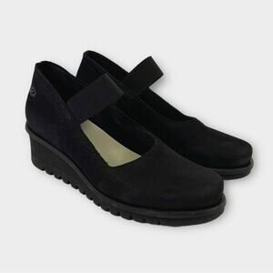 Loints of Holland Black Leather Mary Jane Wedge Size 39